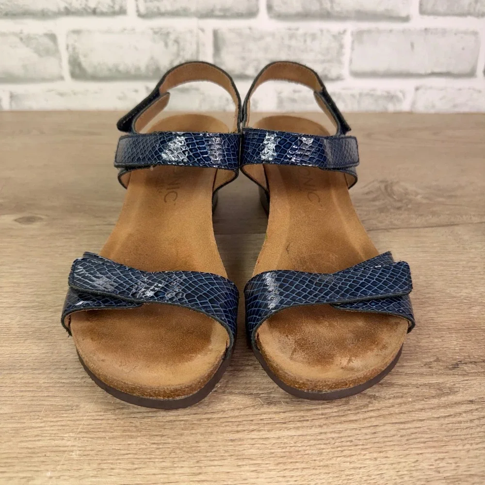 Vionic Rest Larrun Wedge Sandal Snakeskin Blue Womens 7